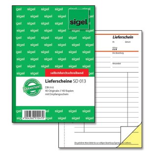 sigel Formularbuch "Lieferschein mit Empfangsschein" A6 2 x 40 Blatt