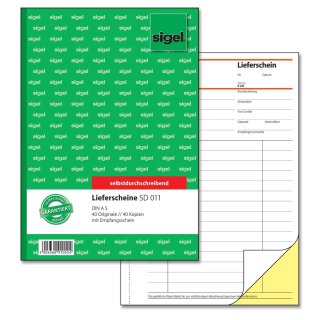 sigel Formularbuch "Lieferschein mit Empfangsschein" A5 2 x 40 Blatt