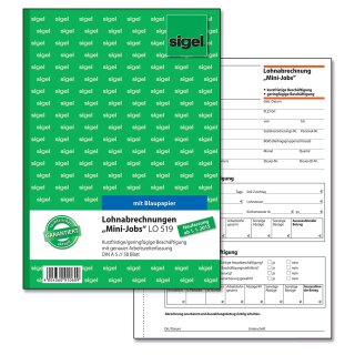 sigel Formularbuch "Lohnabrechnung für Mini Jobs" A5 mit Blaupapier 50 Blatt