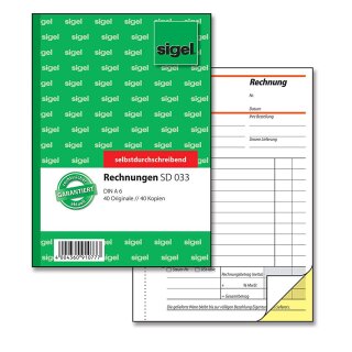 sigel Formularbuch "Rechnung" A6 2 x 40 Blatt selbstdurchschreibend