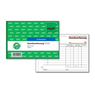 sigel Formularbuch "Stundenerfassung" A6 quer mit Blaupapier 50 Blatt
