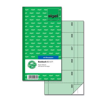 sigel Formularbuch "Bonbuch" 105 x 200 mm hellgrün 2 x 60 Blatt
