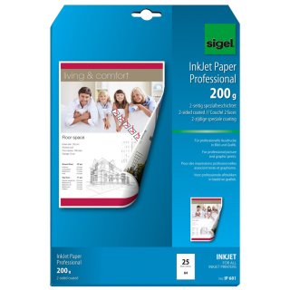 sigel Inkjet Papier DIN A4 200 g/qm hochweiß matt 25 Blatt