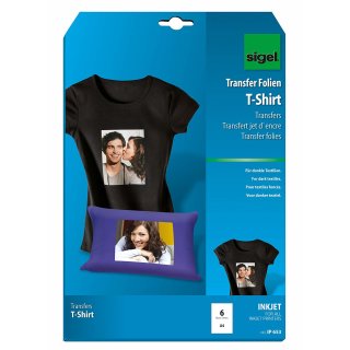 sigel T-Shirt Inkjet Transfer Folien für dunkle Textilien DIN A4 6 Blatt