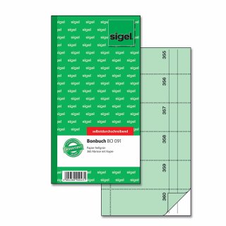 sigel Formularbuch "Bonbuch" 105 x 200 mm selbstdurchschreibend grün 2 x 60 Blatt