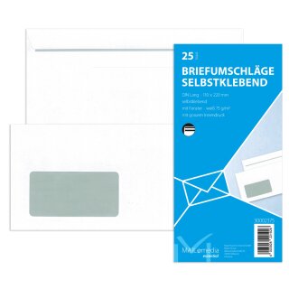 MAILmedia Briefumschlag Offset weiß DIN Lang mit Fenster 25 Briefumschläge