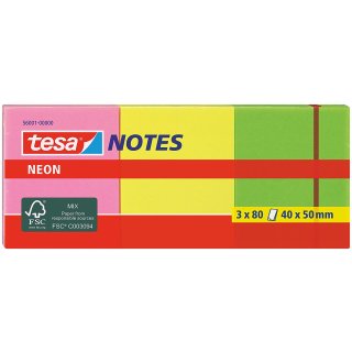 tesa Neon Notes Haftnotizen 40 x 50 mm 3-farbig 3 Blöcke á 80 Blatt