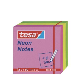 tesa Neon Notes Haftnotizen 75 x 75 mm 3-farbig 6 Blöcke á 80 Blatt