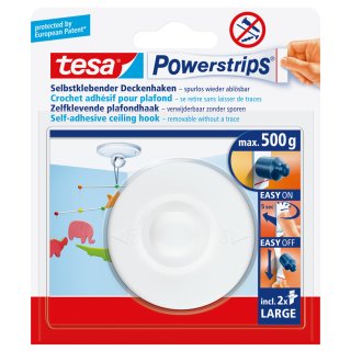 tesa Powerstrips Deckenhaken weiß Haltekraft: max. 0,5 kg 1 Haken und 2 Strips