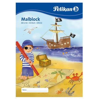 Pelikan Malblock MC 3/30 DIN A3 70 g/qm 30 Blatt Pirat oder Fee (1 Block)