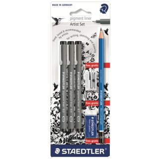 STAEDTLER Pigmentliner "Artist Set" schwarz Blisterkarte 6er Set
