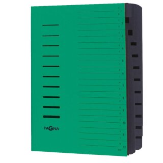 PAGNA Ordnungsmappe DIN A4 aus Karton 12 Fächer grün