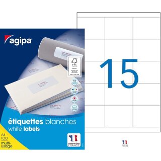 agipa Universal Etiketten 70 x 50,8 mm weiß rechteckig 1.500 Etiketten