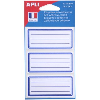 APLI Buchetiketten weiß/blau 34 x 75 mm liniert 24 Stück