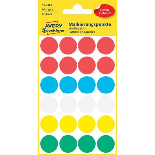 AVERY Zweckform Markierungspunkte Durchmesser 18mm farbig sortiert 96 Stück
