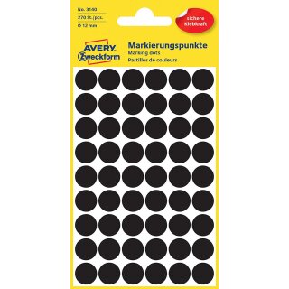AVERY Zweckform Markierungspunkte Durchmesser 12 mm schwarz 270 Stück