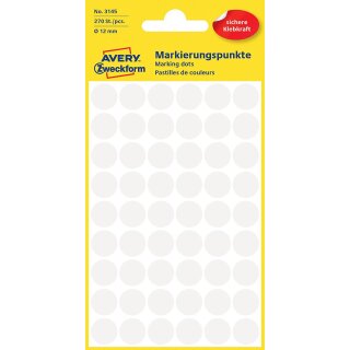 AVERY Zweckform Markierungspunkte Durchmesser 12 mm weiß 270 Stück