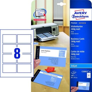 AVERY Zweckform Quick & Clean Visitenkarten matt 260 g/qm 200 Visitenkarten