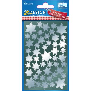 AVERY Zweckform ZDesign Weihnachts Sticker "Sterne" silber 2 Blatt à 48 Sticker