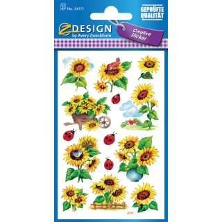 AVERY Zweckform Z Design Sticker Sonnenblumen & Marienkäfer 2 Blatt à 14 Sticker