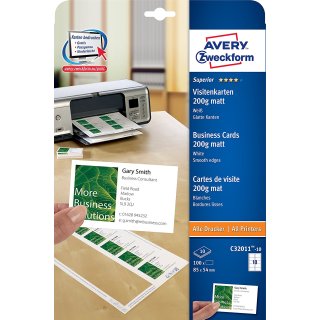 AVERY Zweckform Quick & Clean Visitenkarten weiß 200 g/qm 100 Visitenkarten