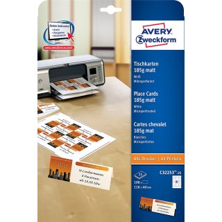 AVERY Zweckform Tischkarte Inkjet/Laser/Kopierer 110 x 40 mm weiß 100 Stück