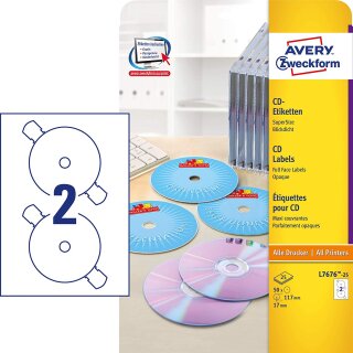 AVERY Zweckform CD Etiketten SuperSize weiß matt 117 mm 50 Etiketten