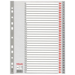 Esselte Kunststoff Register Zahlen A4 1-31 31-teilig PP 0,12 mm grau