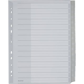 LEITZ Kunststoff Register blanko A4 Überbreite 15-teilig grau
