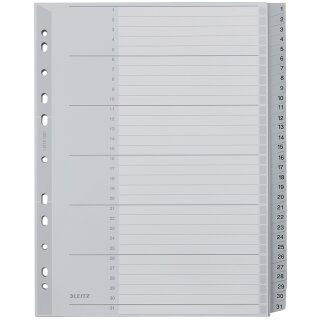 LEITZ Kunststoff Register Zahlen A4 Überbreite 1-31 grau