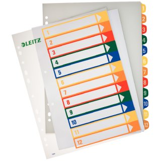 LEITZ Kunststoff Register Zahlen A4 Überbreite 1-12 PC beschriftbar