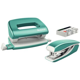 LEITZ Heftgerät & Locher Set Mini Nexxt WOW eisblau