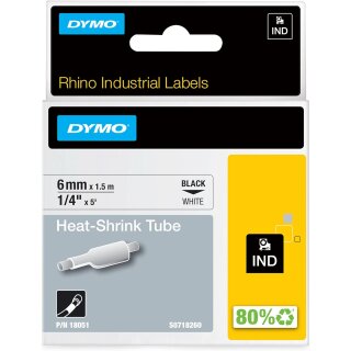 DYMO Heißschrumpfschlauch Breite: 6 mm Länge: 1,5 m weiß