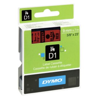 DYMO D1 Schriftbandkassette schwarz auf rot 9mm / 7 Meter