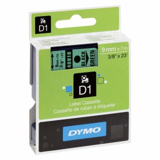 DYMO D1 Schriftbandkassette schwarz auf grün 9mm / 7 Meter