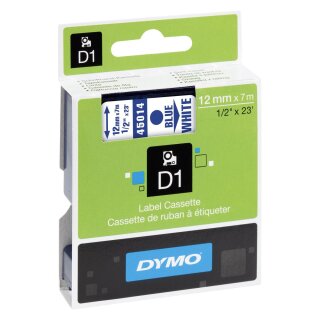 DYMO D1 Schriftbandkassette blau auf weiß 12mm / 7 Meter
