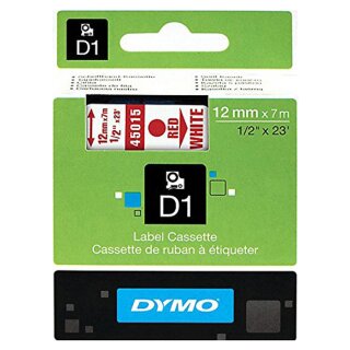 DYMO D1 Schriftbandkassette rot auf weiß 12mm / 7 Meter
