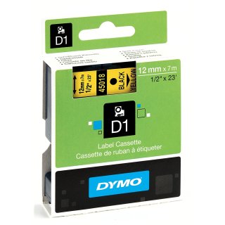 DYMO D1 Schriftbandkassette schwarz auf gelb 12mm / 7 Meter