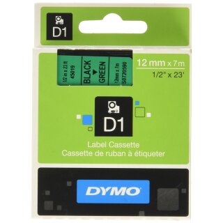 DYMO D1 Schriftbandkassette schwarz auf grün 12mm / 7 Meter