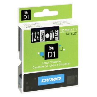 DYMO D1 Schriftbandkassette weiß auf schwarz 12mm / 7 Meter
