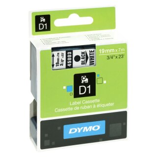 DYMO D1 Schriftbandkassette schwarz auf weiß 19mm / 7 Meter