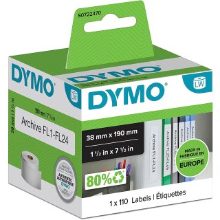 DYMO LabelWriter Ordner Etiketten 38 x 190 mm weiß 1 Rolle à 110 Etiketten