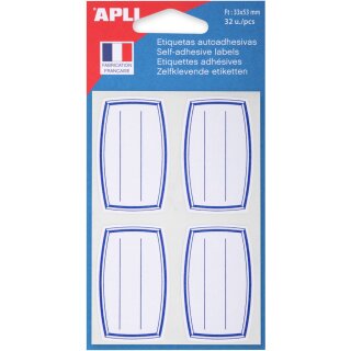 APLI Buchetiketten weiß/blau 33 x 53 mm liniert 32 Etiketten