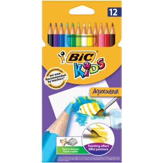BIC KIDS Aquarell Buntstifte Aquacouleur 12er Kartonetui