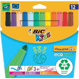 BIC KIDS Fasermaler Visacolor XL ecolutions 12er Kartonetui