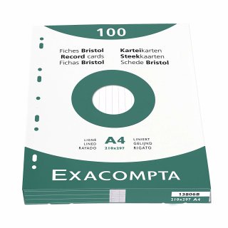 EXACOMPTA Karteikarten DIN A4 liniert weiß 100 Karteikarten