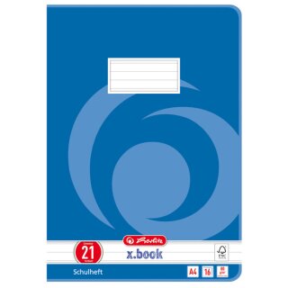 Herlitz Schulheft x.book DIN A4 Lineatur 21 / liniert 16 Blatt
