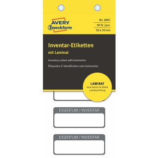 AVERY Zweckform Inventar Etiketten mit Laminat 50 x 20 mm schwarz 50 Etiketten