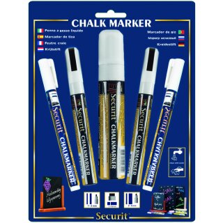 Securit Kreidemarker ORIGINAL im Mix Set weiß 5 Marker