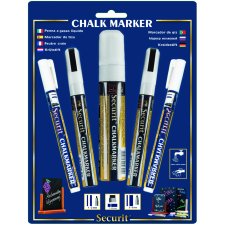 Securit Kreidemarker ORIGINAL im Mix Set weiß 5 Marker